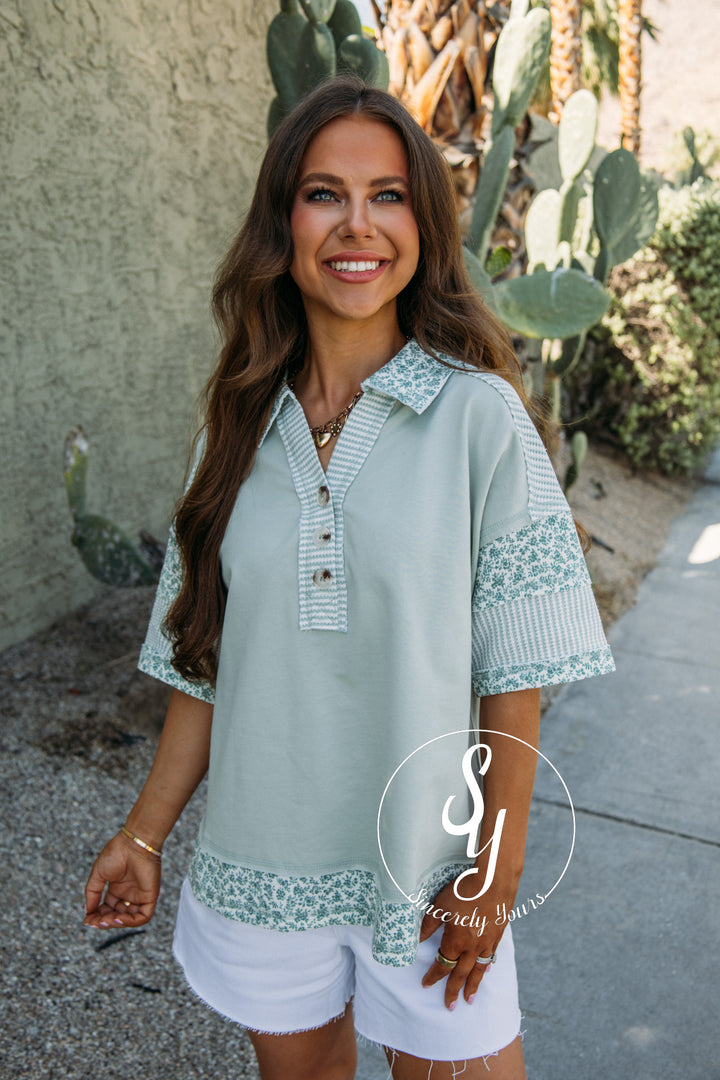 All Cozy Floral Top - Sage