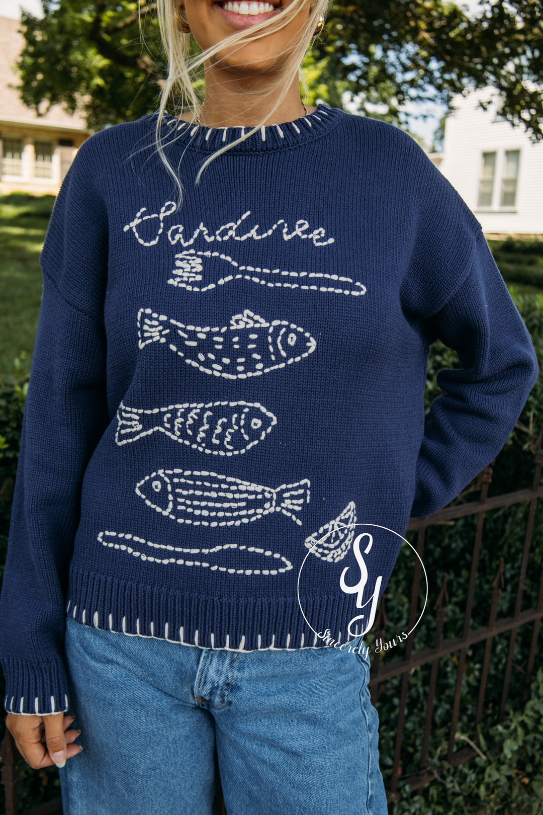All The Fishes Sweater - Navy/Ivory