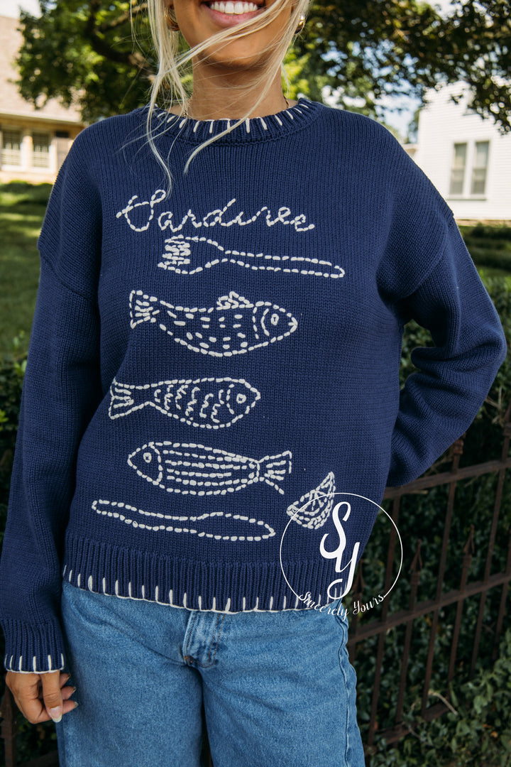 All The Fishes Sweater - Navy/Ivory