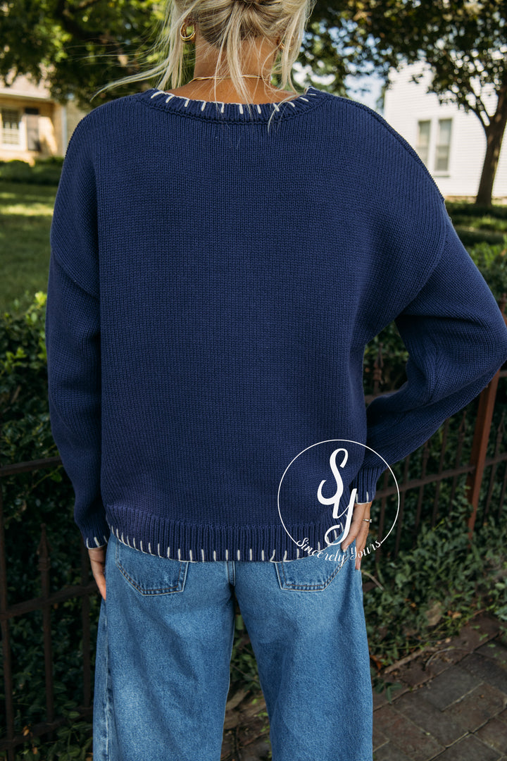 All The Fishes Sweater - Navy/Ivory