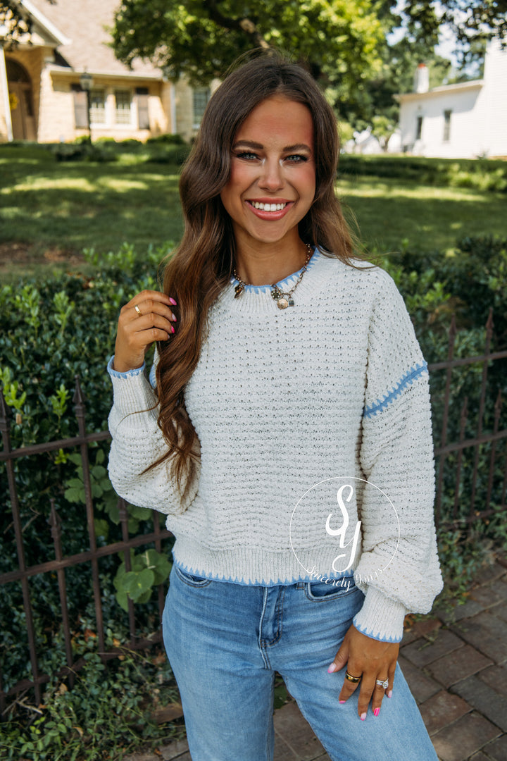 Cozy And Collected Sweater - Cream Blue