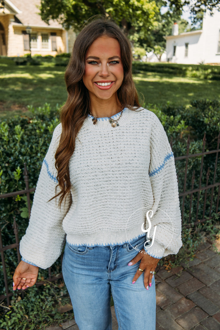 Cozy And Collected Sweater - Cream Blue