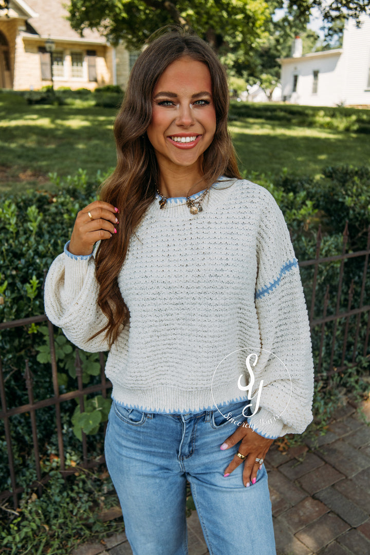 Cozy And Collected Sweater - Cream Blue
