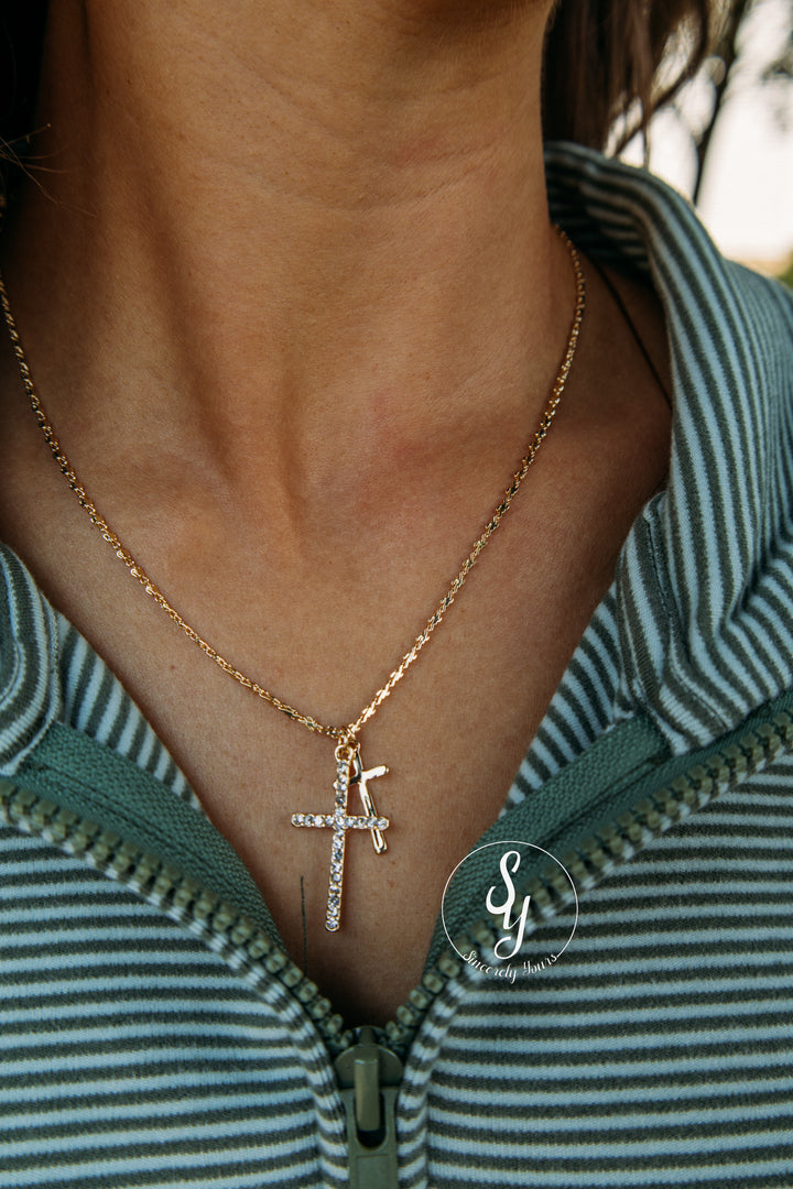 Double Cross Necklace - Gold