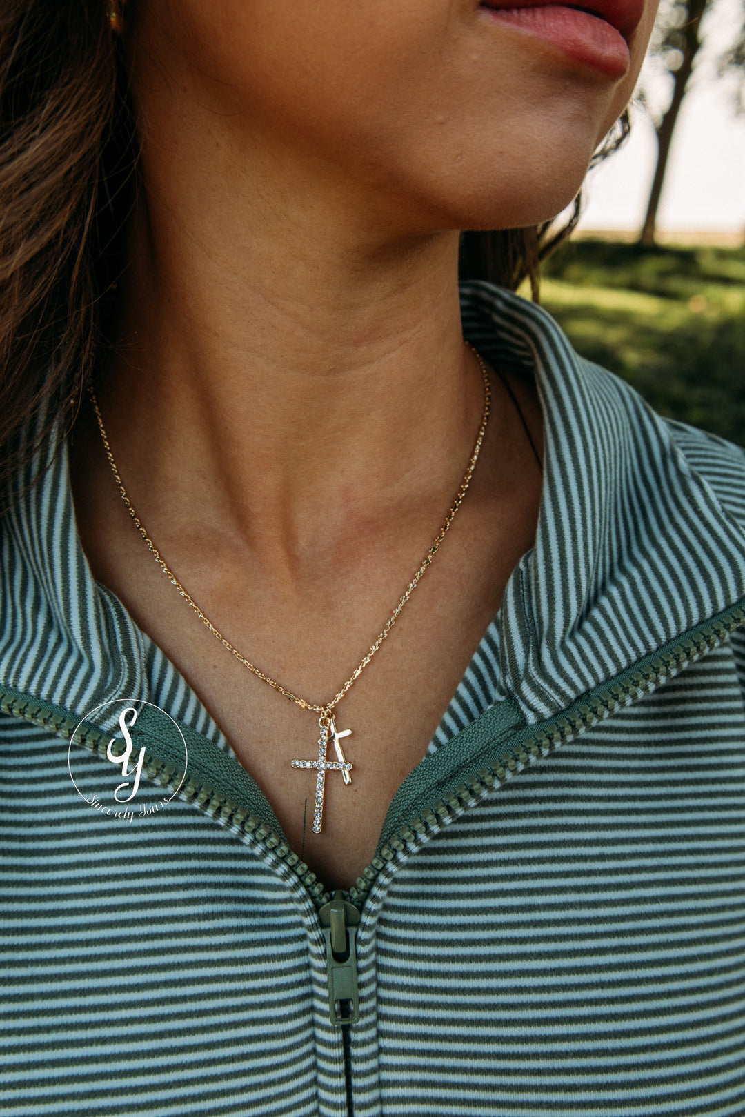 Double Cross Necklace - Gold