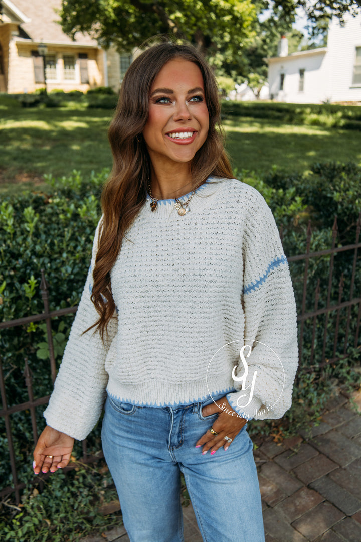 Cozy And Collected Sweater - Cream Blue