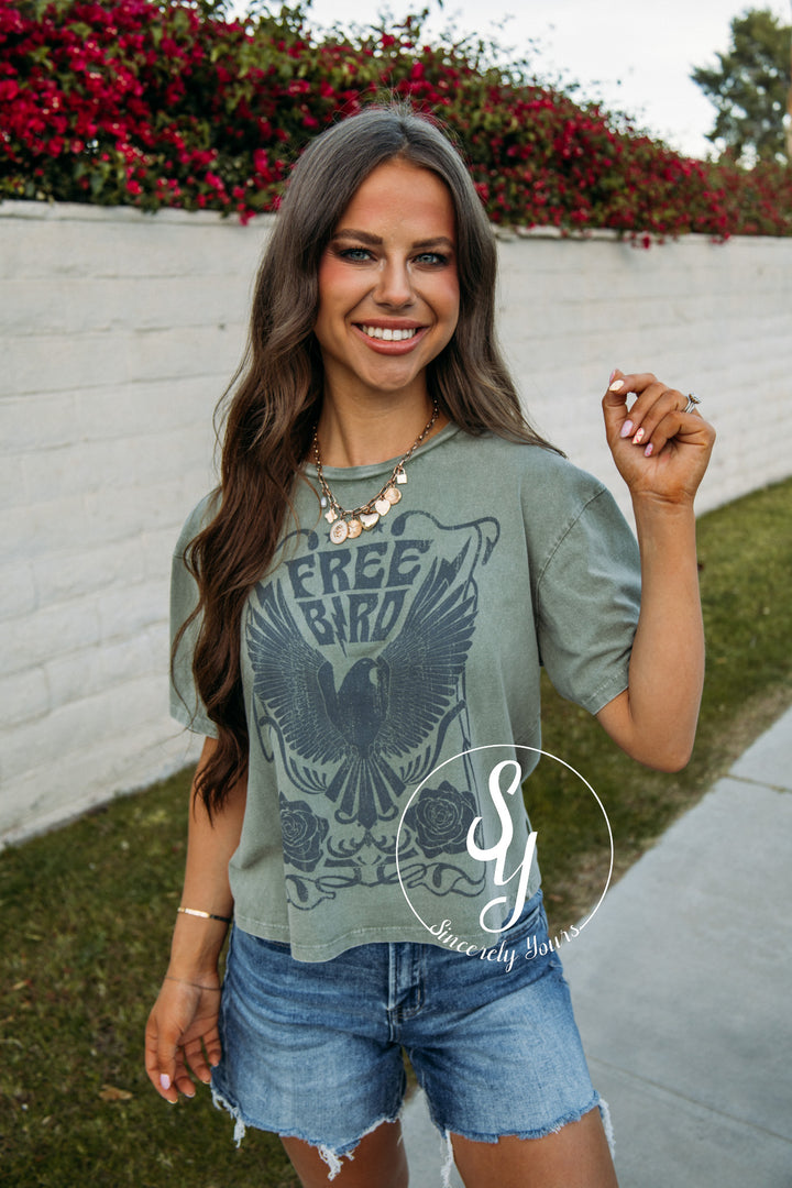 Fly Bird Graphic Top - Sage