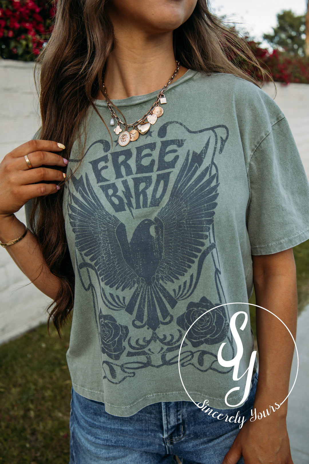 Fly Bird Graphic Top - Sage