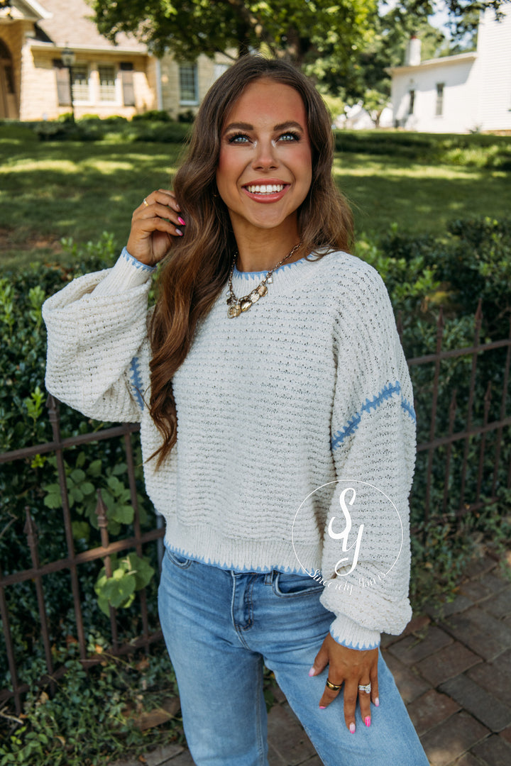Cozy And Collected Sweater - Cream Blue