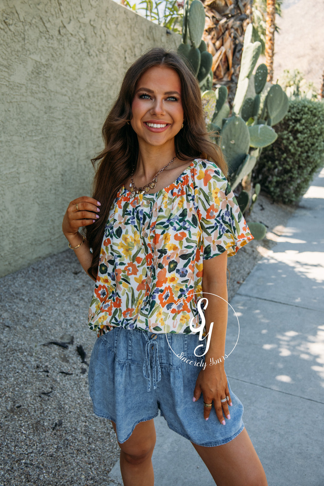 Meadow Escape Top - Coral Multi