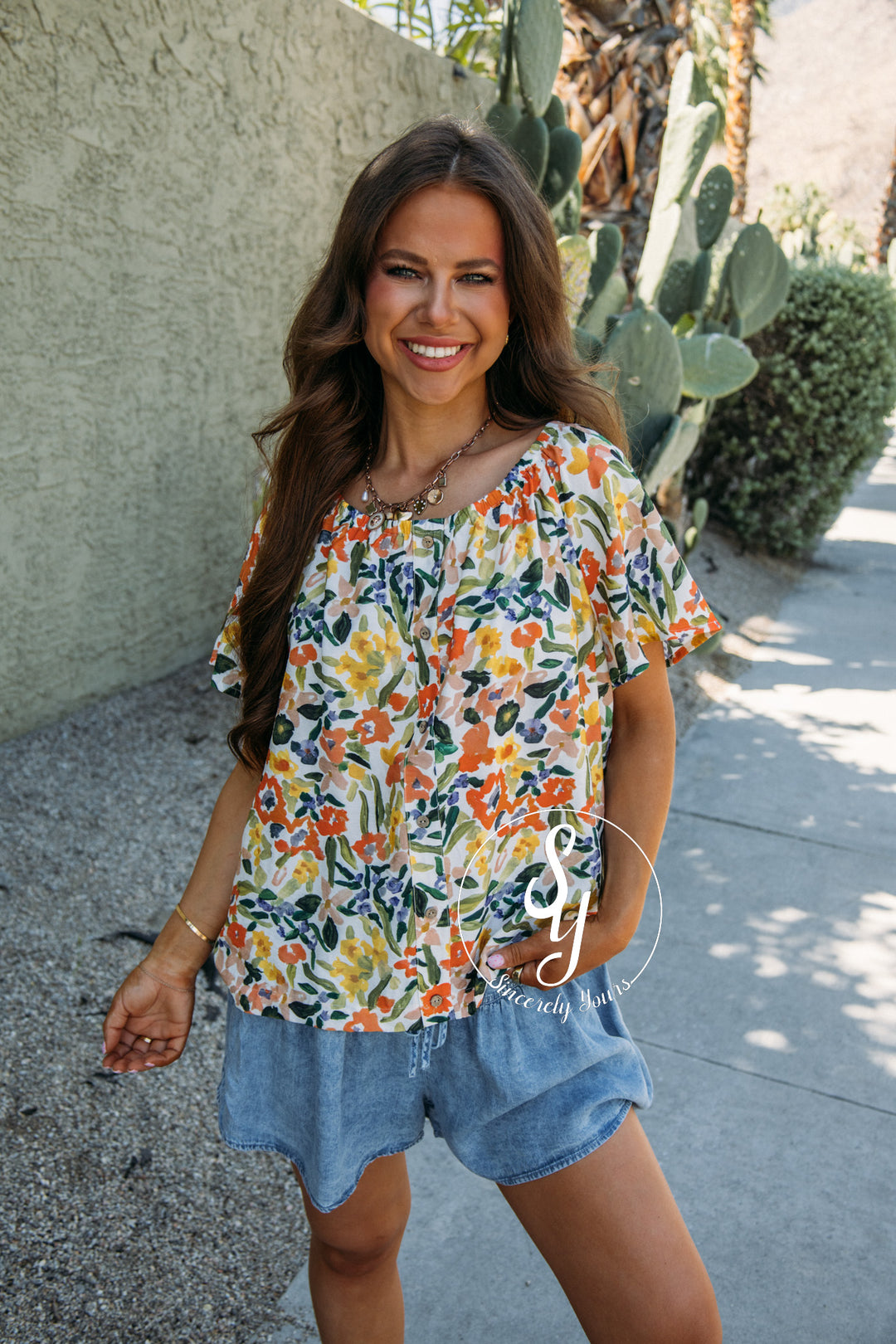 Meadow Escape Top - Coral Multi