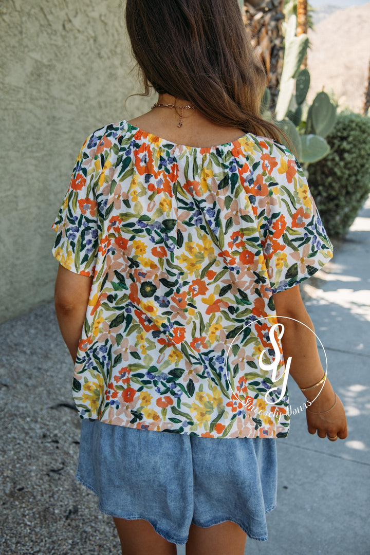 Meadow Escape Top - Coral Multi