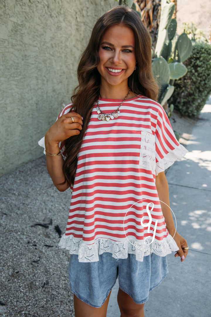 Edged With Lace Top - Pink
