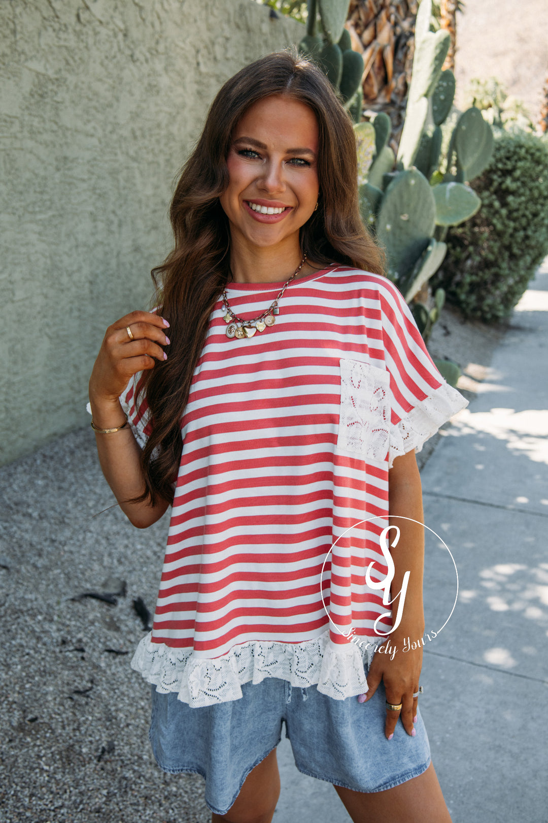 Edged With Lace Top - Pink