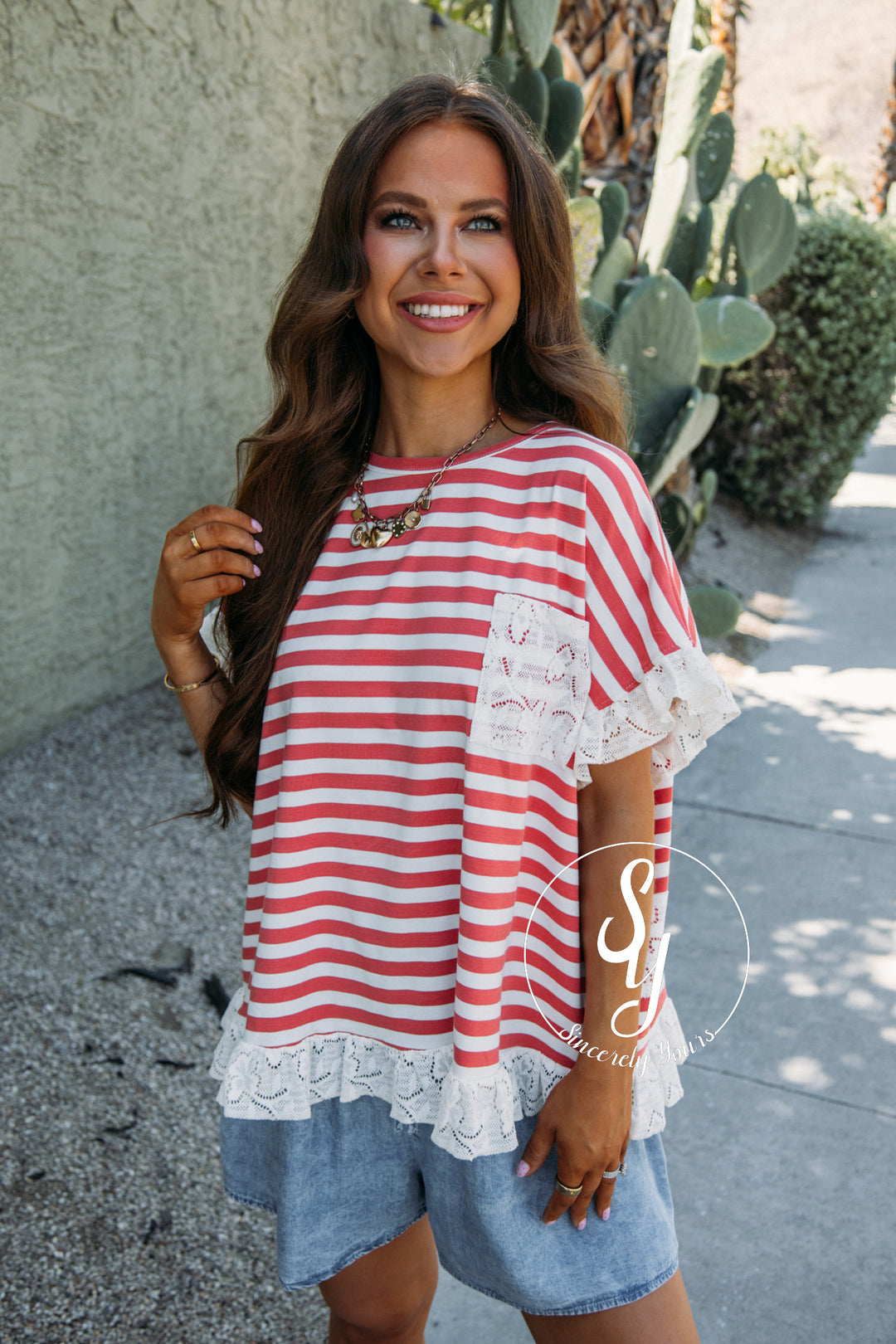 Edged With Lace Top - Pink