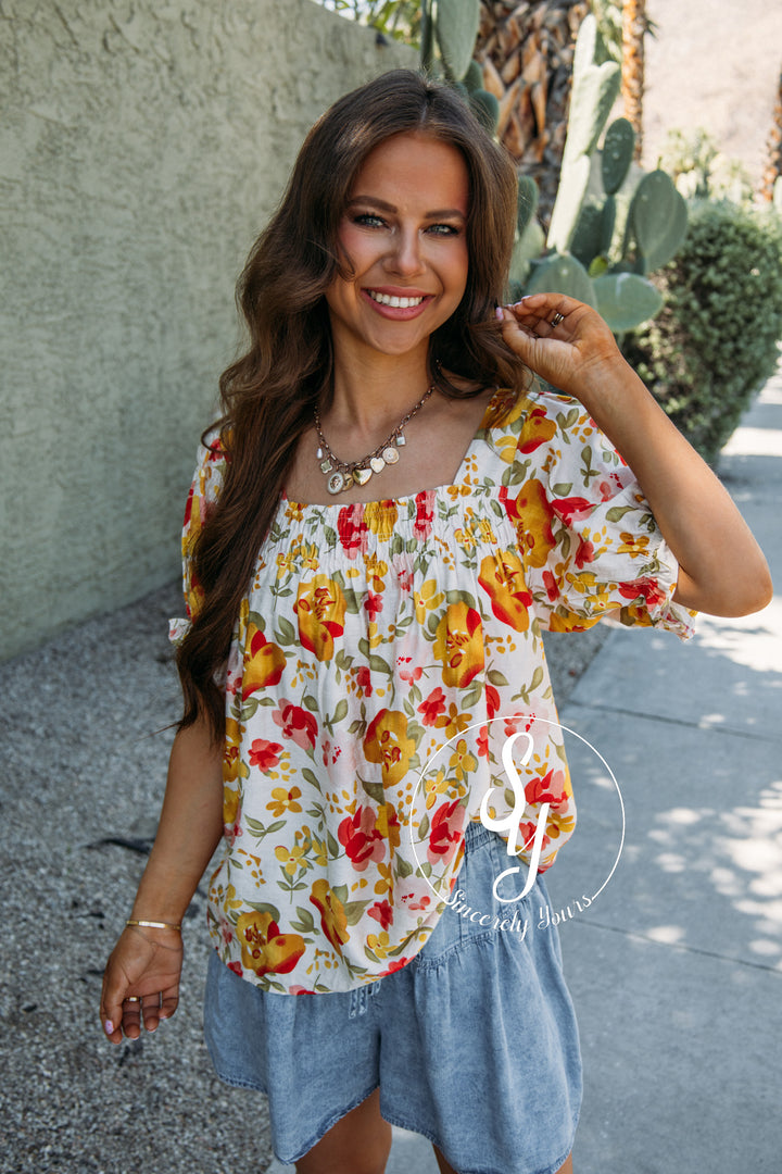 Painted Flower Top - Yellow
