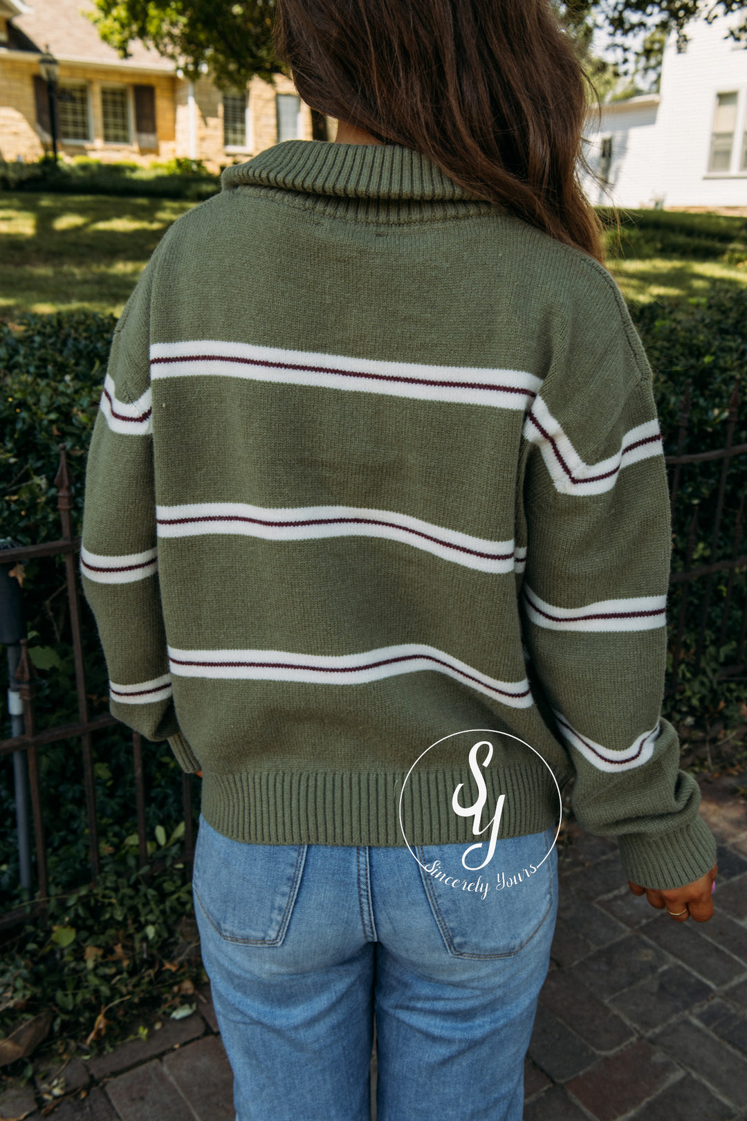 Cozy Striped Season Sweater - Olive/ Cream