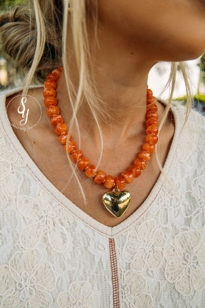 Golden Heart Necklace - Orange