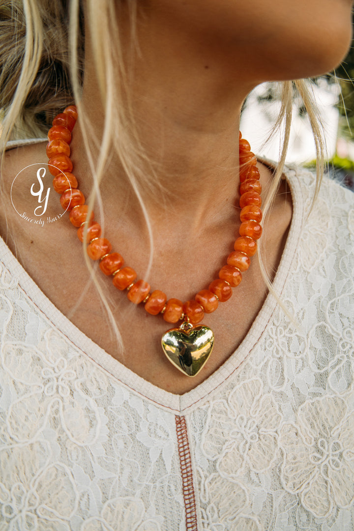 Golden Heart Necklace - Orange