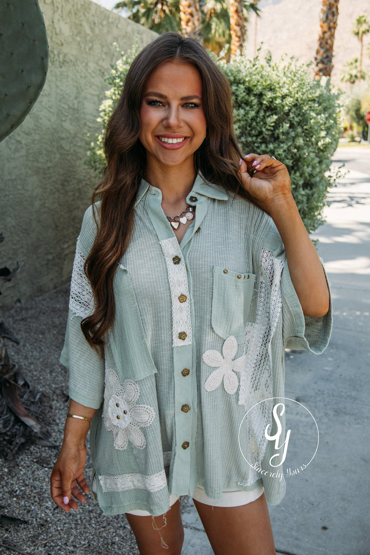 Flower Love Blouse - Powder Olive