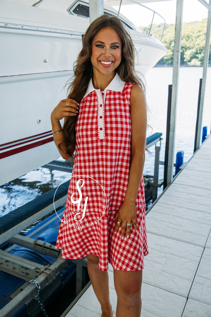 Cape Weekend Dress - Red Gingham