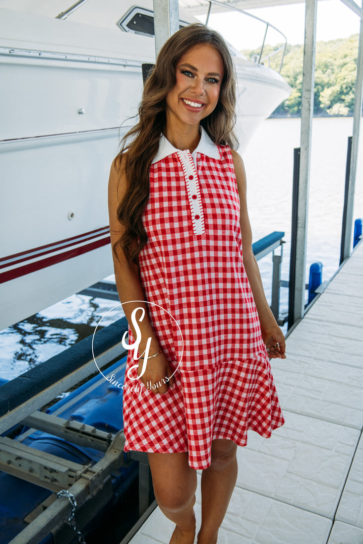Cape Weekend Dress - Red Gingham