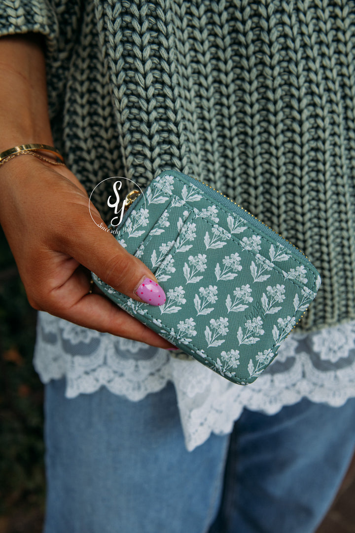 Forget Me Nots Sage Zip Wallet
