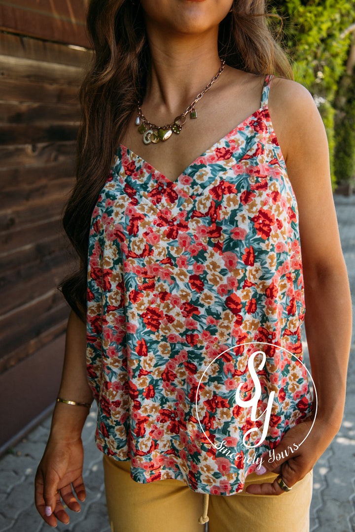 Subtle Flowers Top - Coral