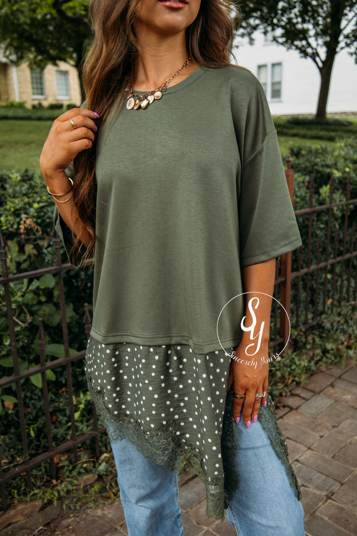 Lace And Dots Top - Olive