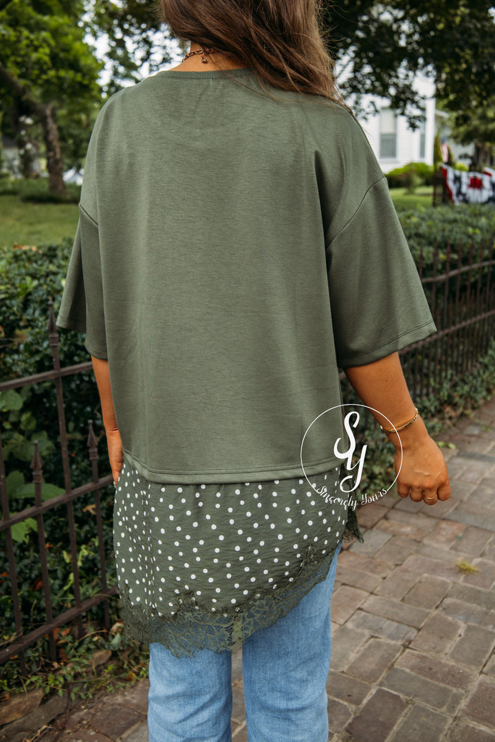 Lace And Dots Top - Olive