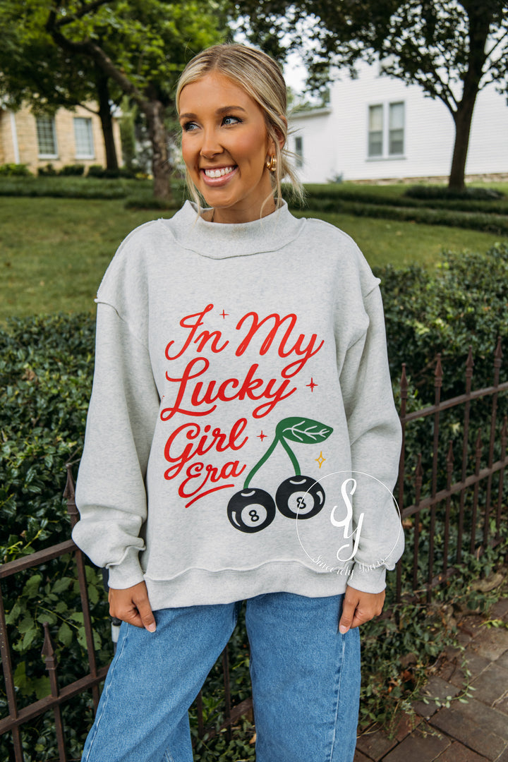 Lucky Girl Era Reversible Mock Neck - Ash Grey