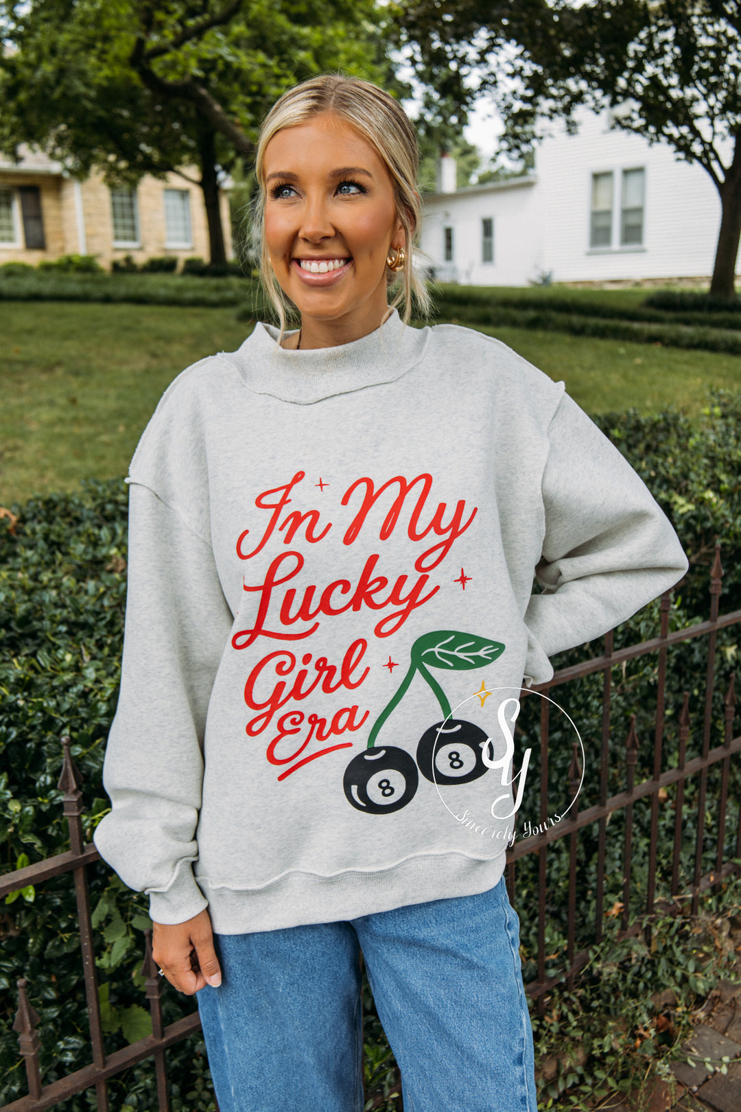 Lucky Girl Era Reversible Mock Neck - Ash Grey