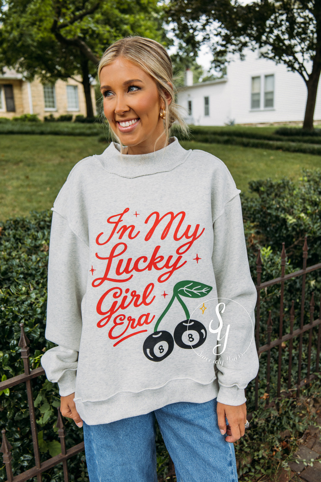 Lucky Girl Era Reversible Mock Neck - Ash Grey