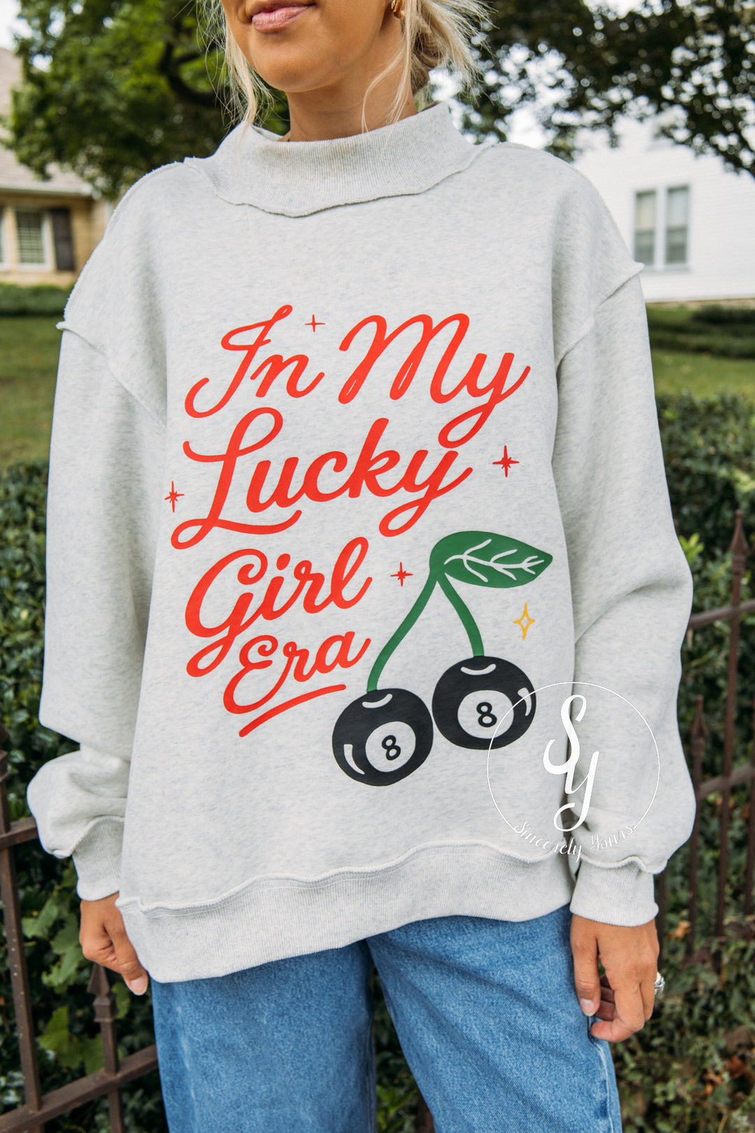 Lucky Girl Era Reversible Mock Neck - Ash Grey