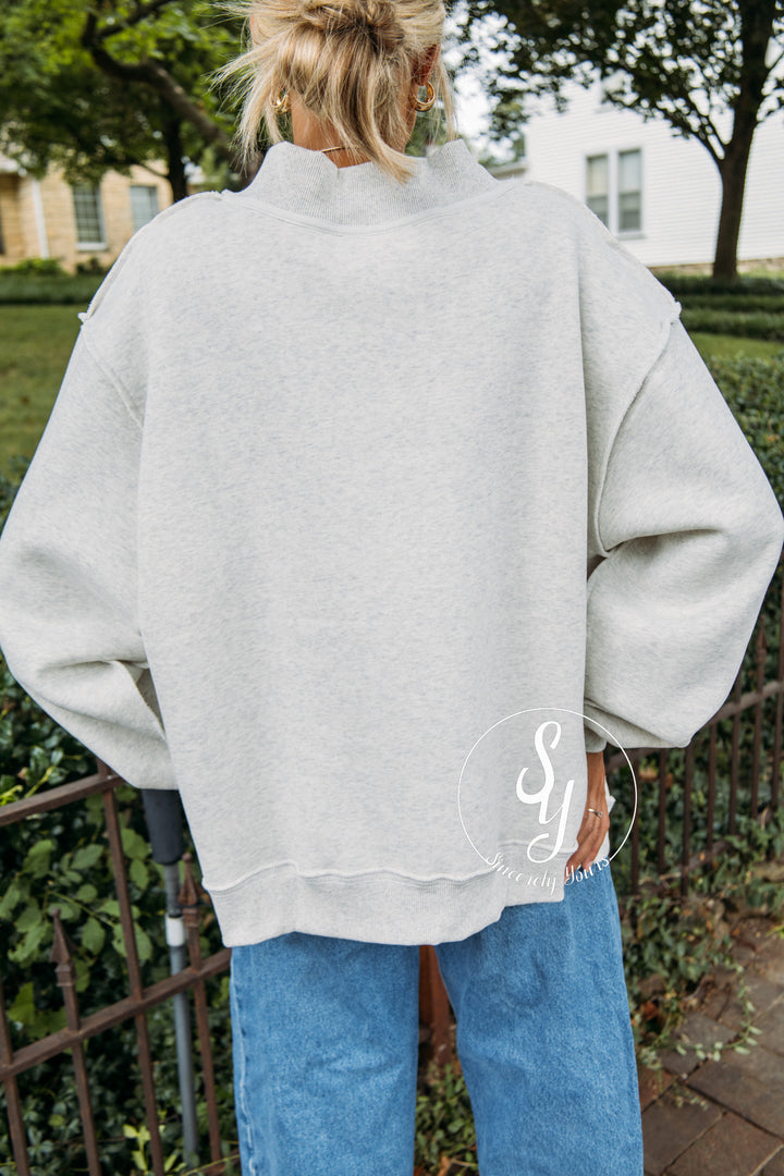 Lucky Girl Era Reversible Mock Neck - Ash Grey