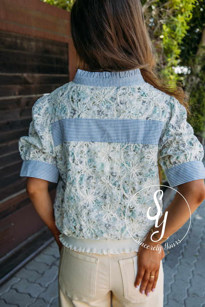 Picked Fresh Blouse - Cream/Blue