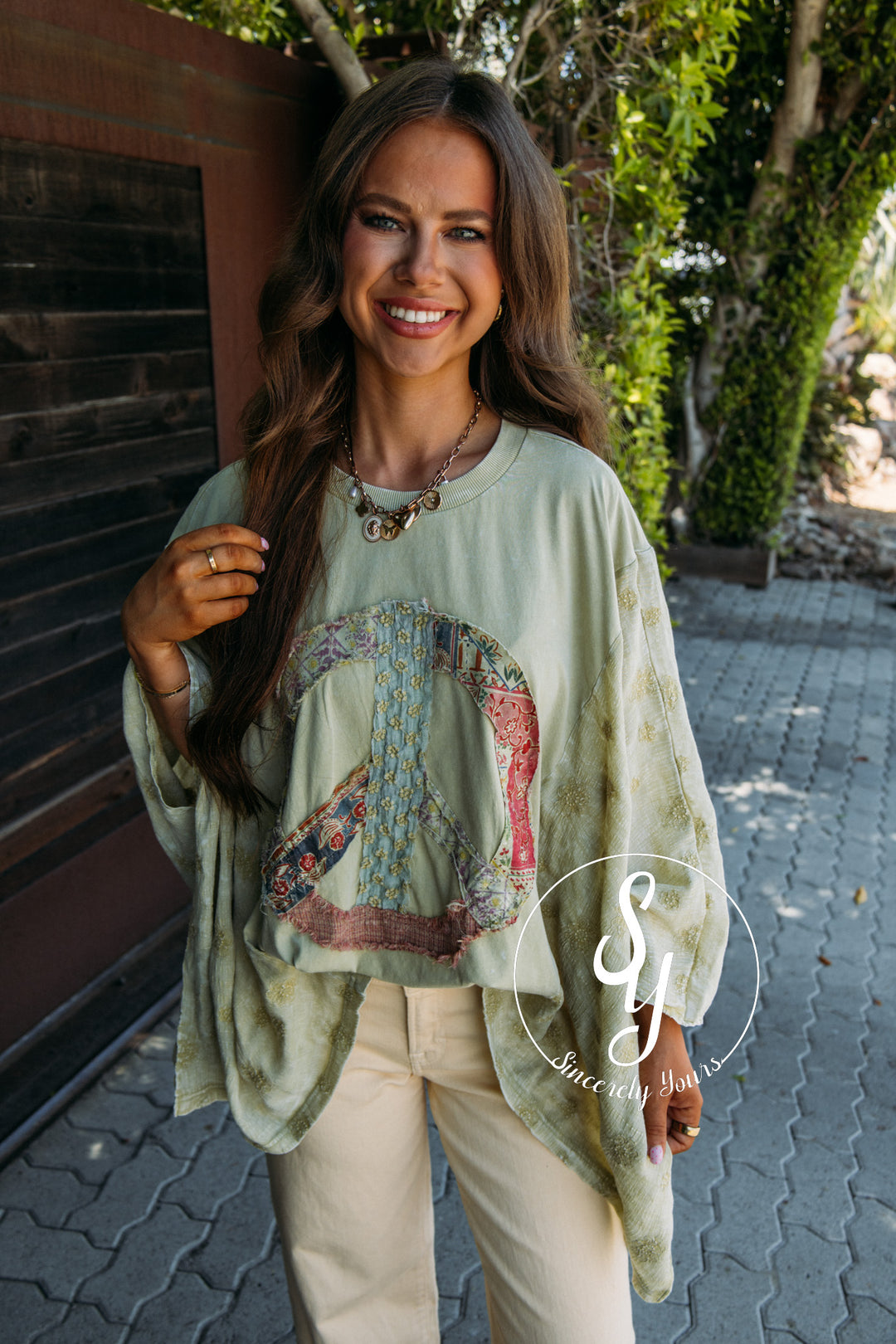 Peace Floral Top - Sage