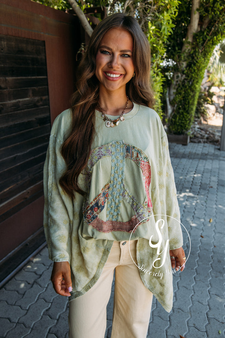 Peace Floral Top - Sage
