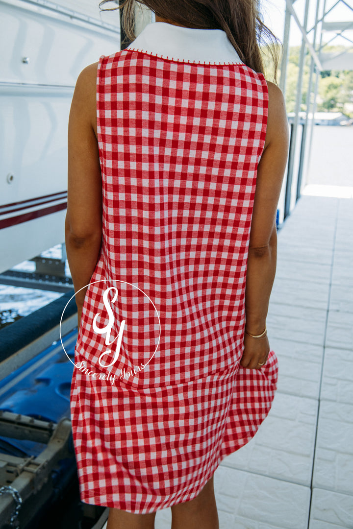 Cape Weekend Dress - Red Gingham