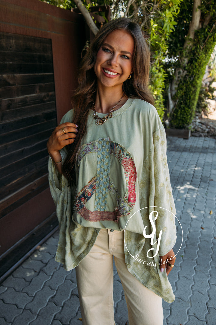 Peace Floral Top - Sage