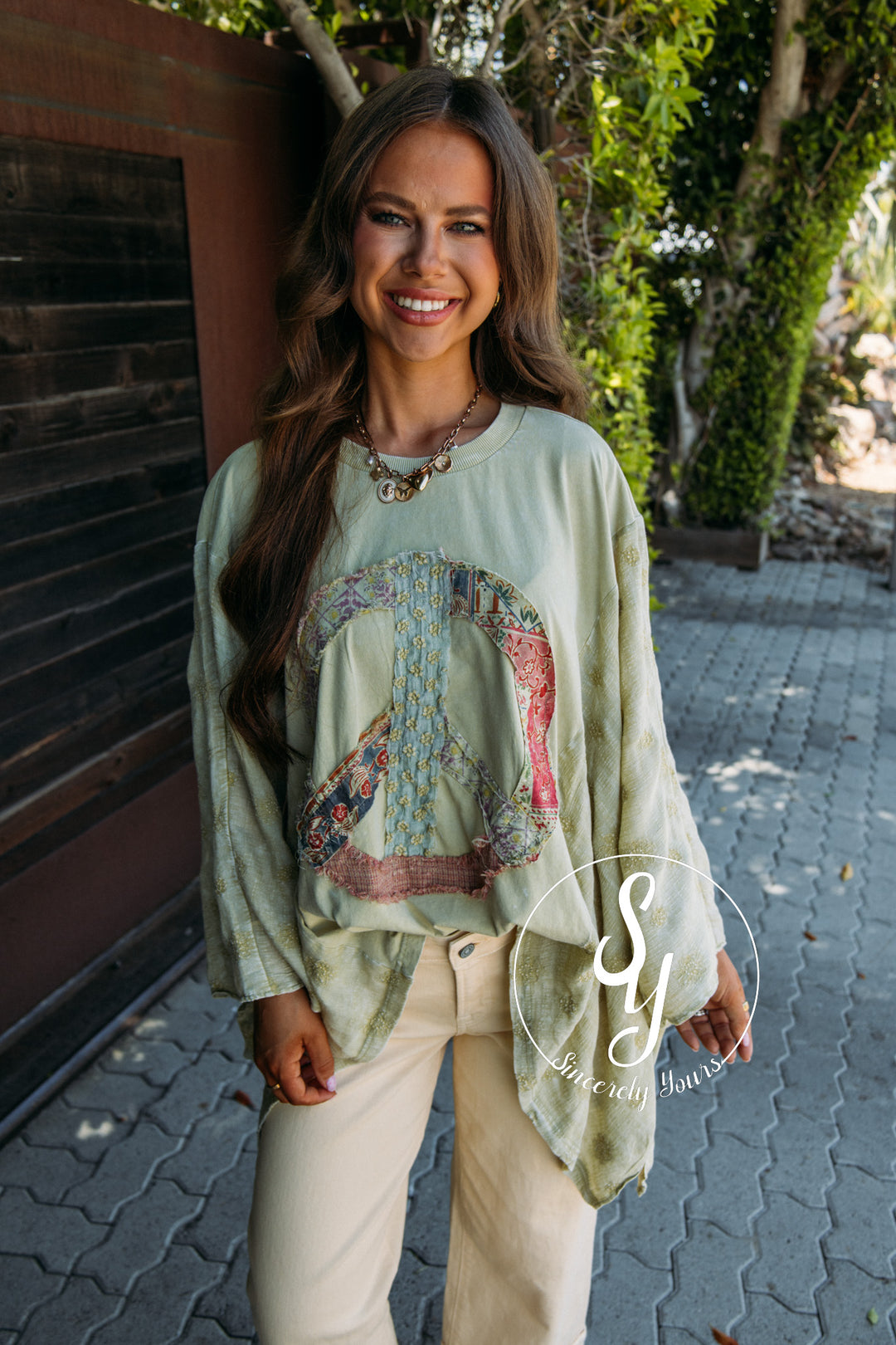 Peace Floral Top - Sage