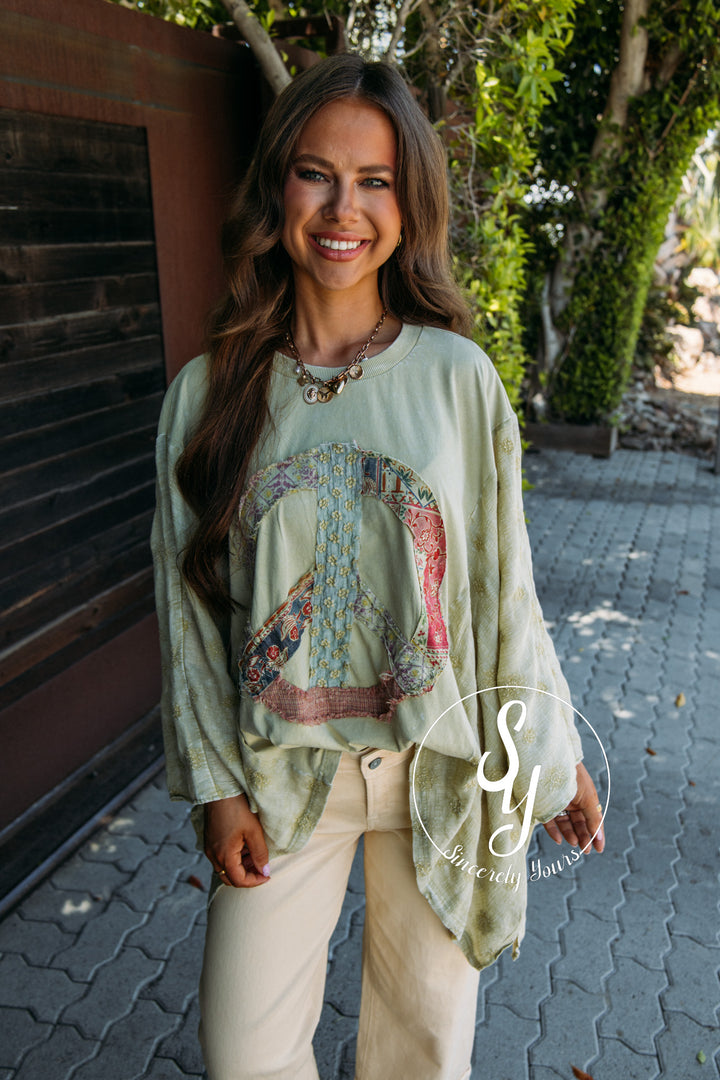 Peace Floral Top - Sage