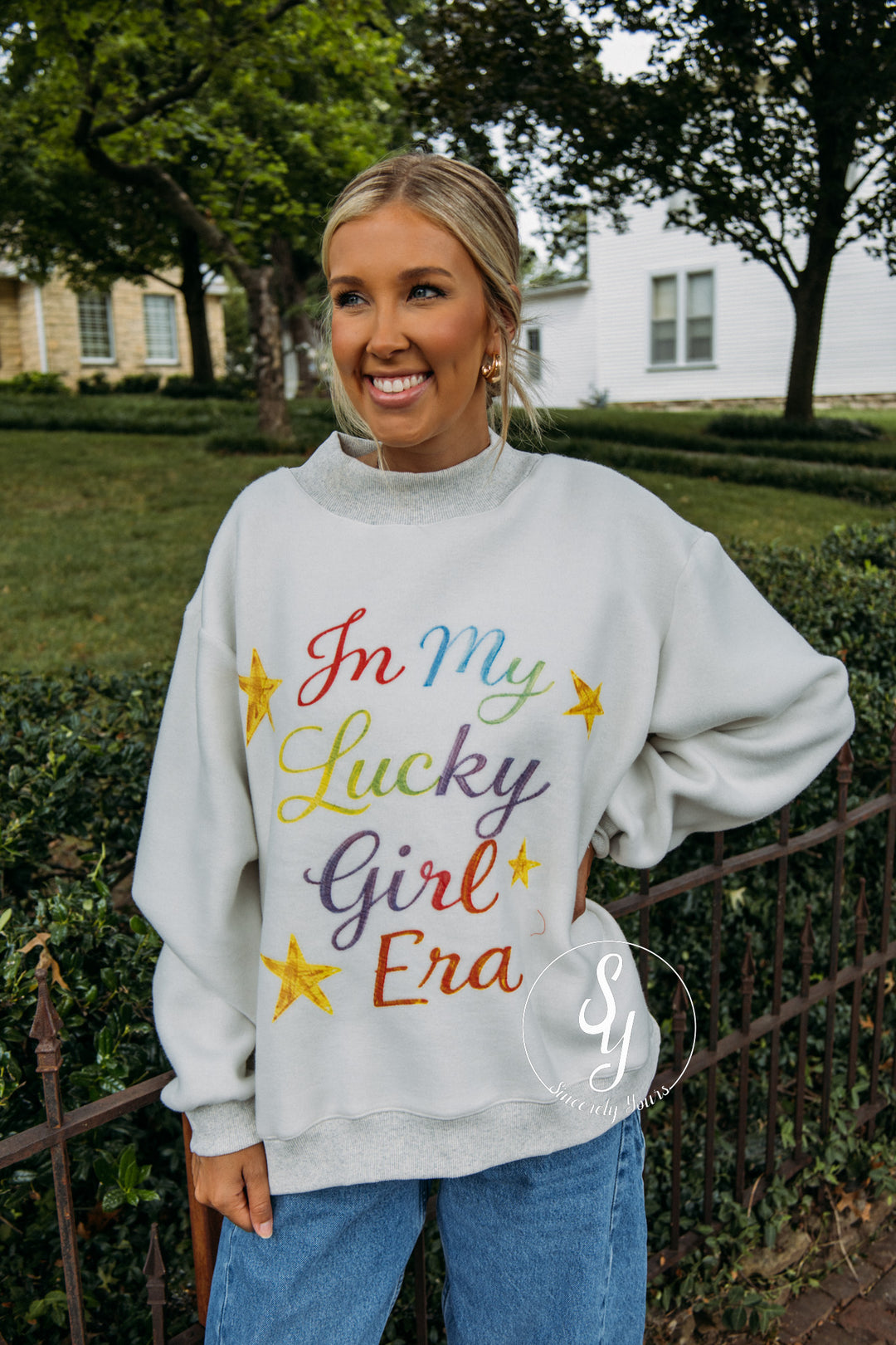 Lucky Girl Era Reversible Mock Neck - Ash Grey