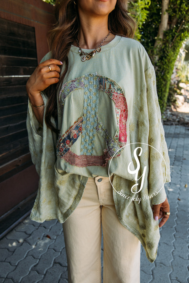 Peace Floral Top - Sage