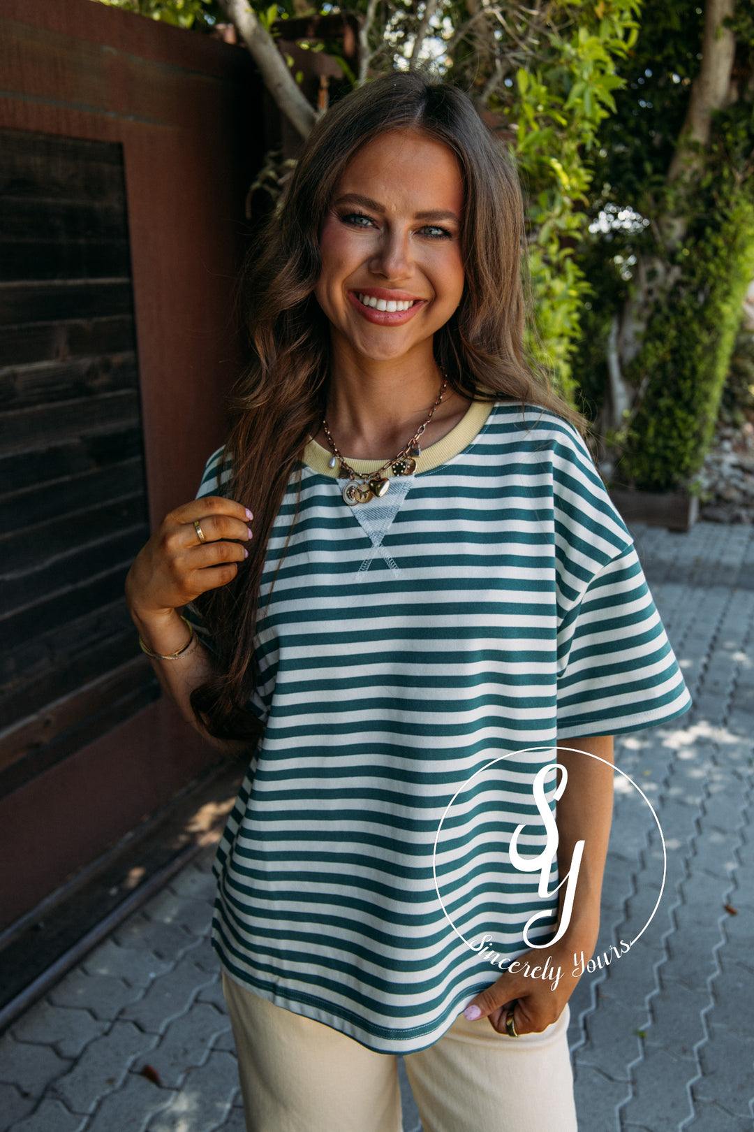 Jolene Stripe Top - Green Multi