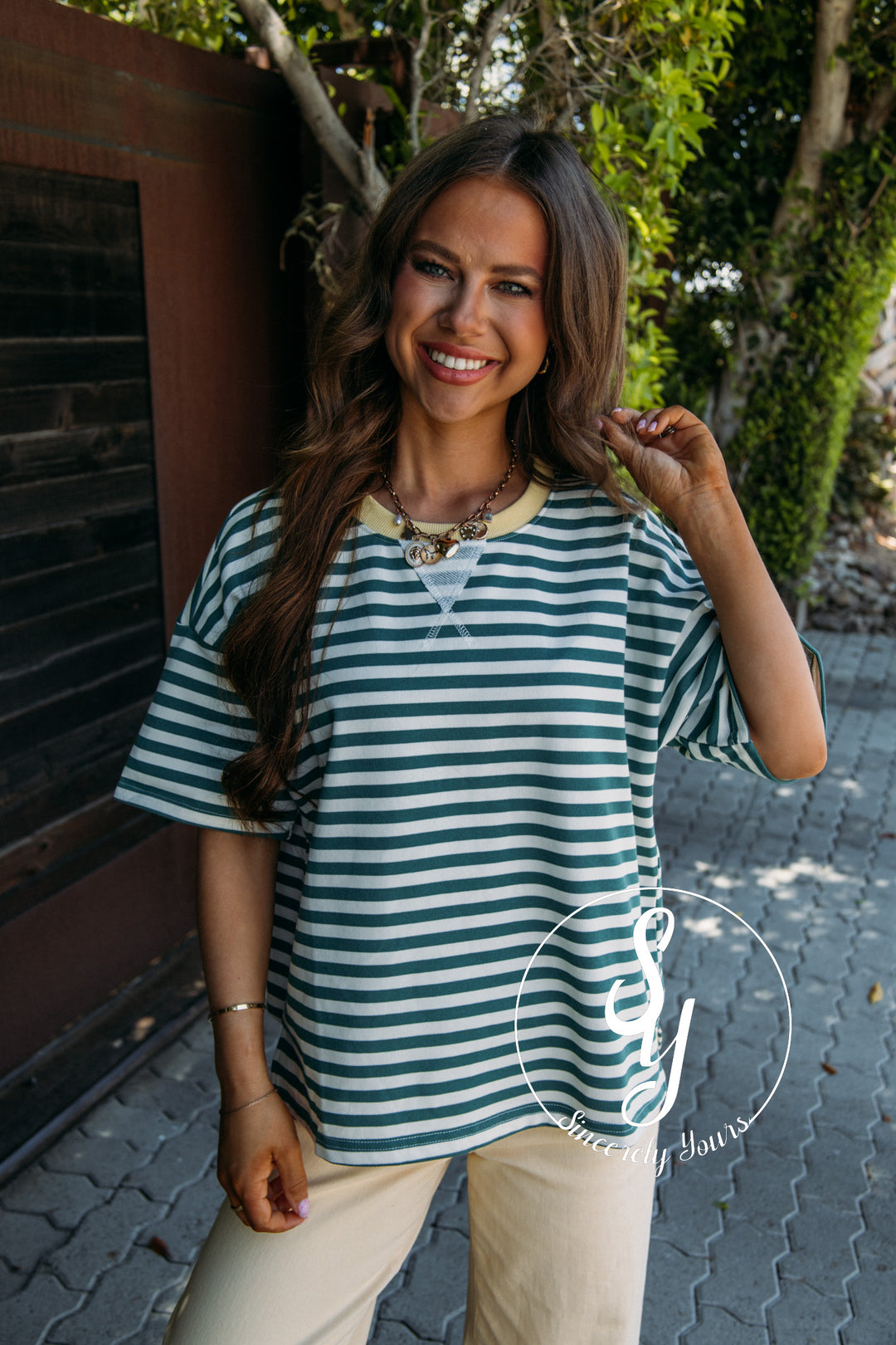 Jolene Stripe Top - Green Multi