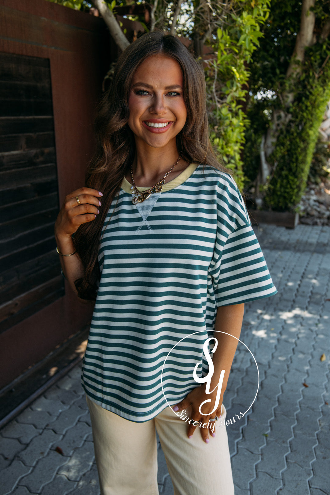 Jolene Stripe Top - Green Multi