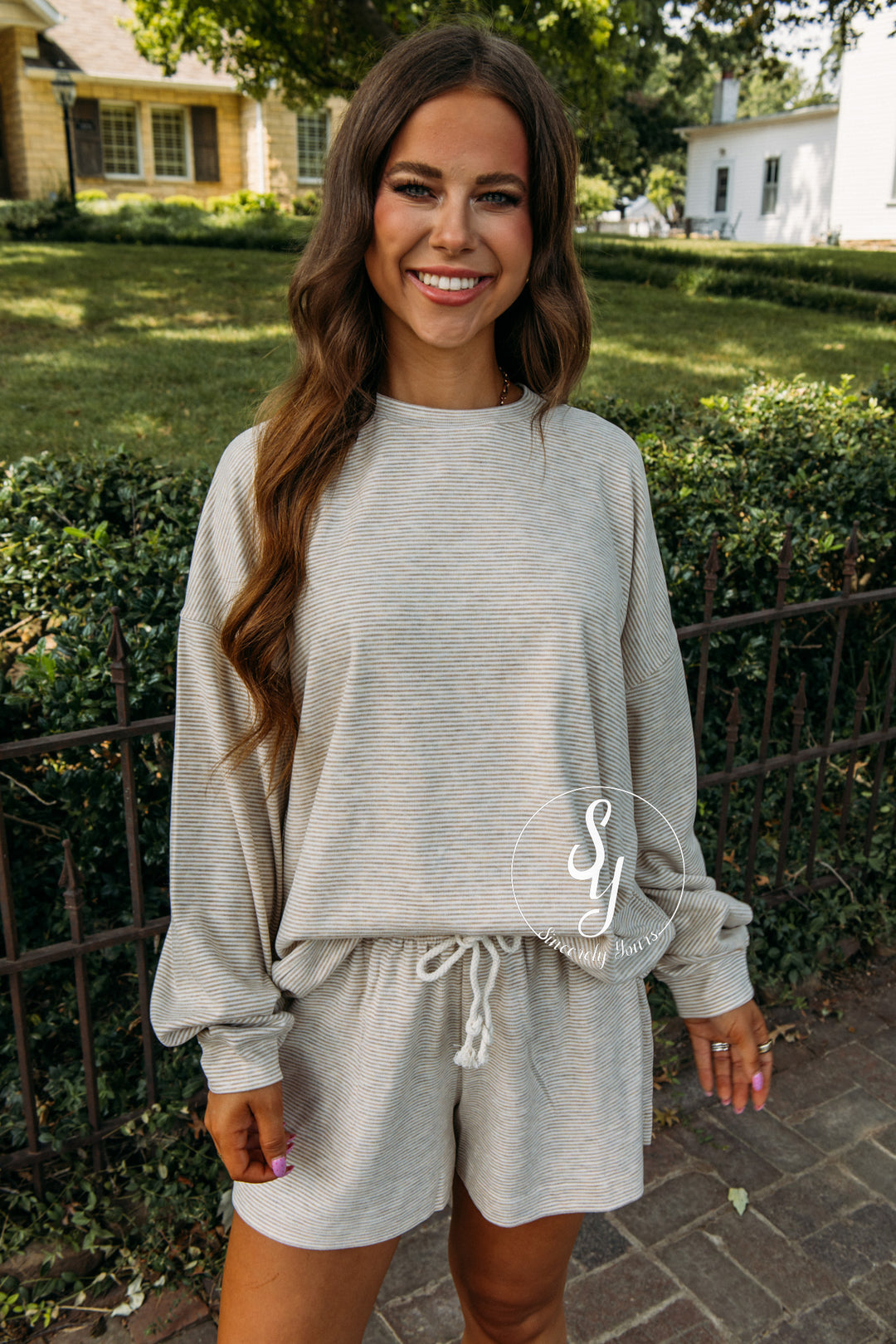 Fall Comfy Striped Set - Taupe/White