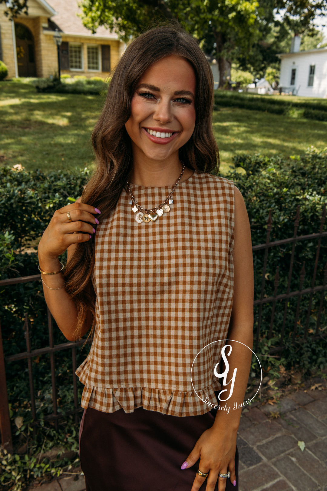 Gingham Feels Top - Mocha/Caramel