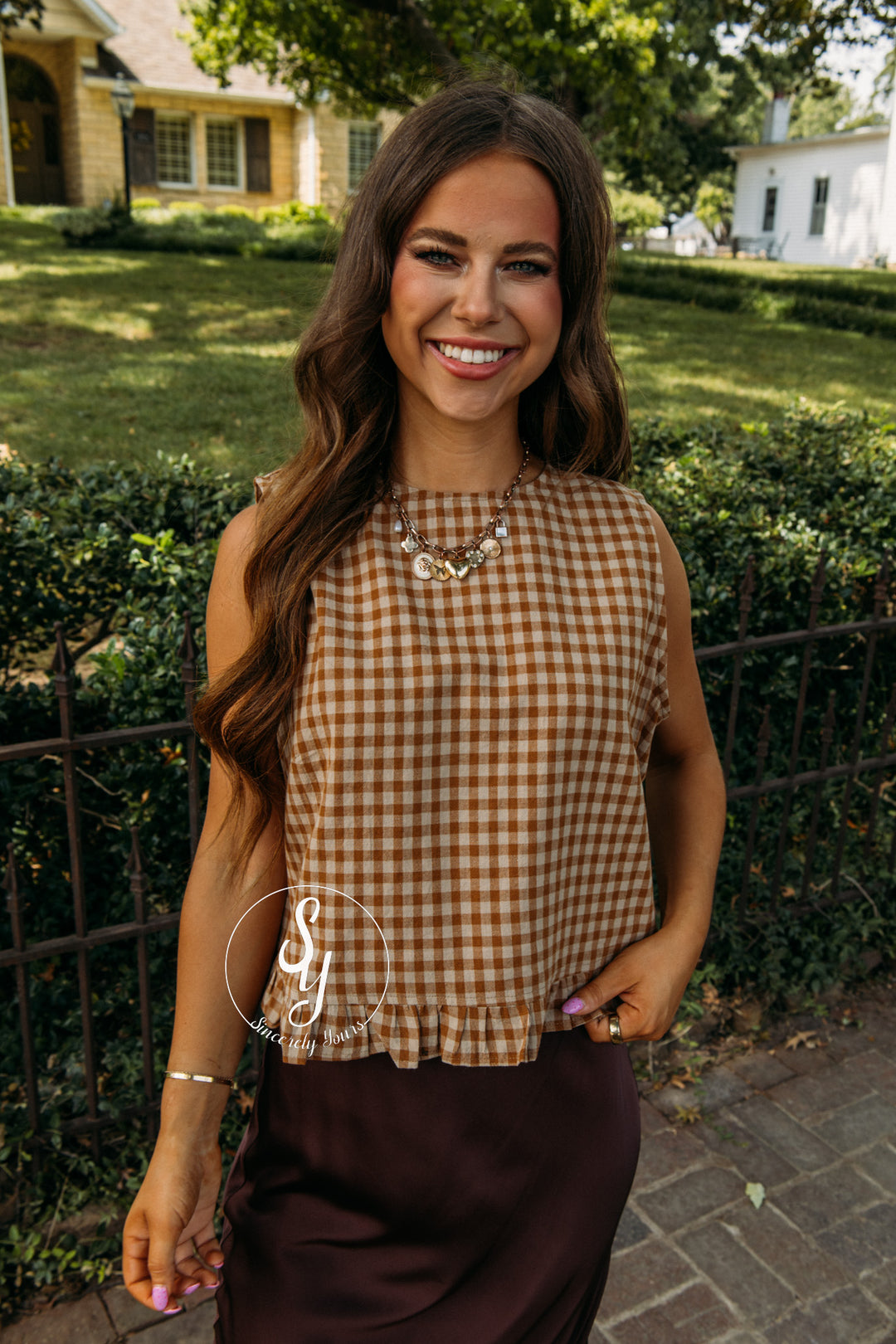 Gingham Feels Top - Mocha/Caramel